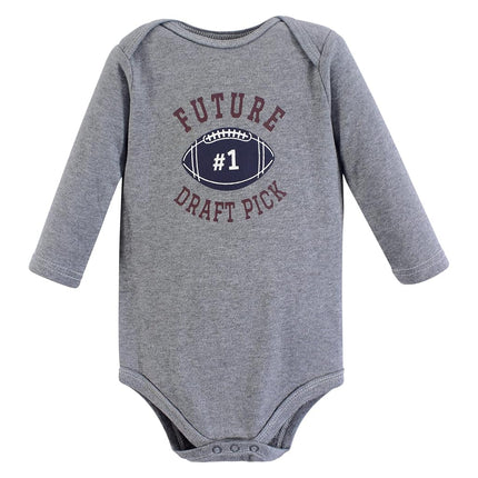 Hudson Baby unisex-baby Cotton Long-sleeve Bodysuits, Blue Football, 6-9 Months