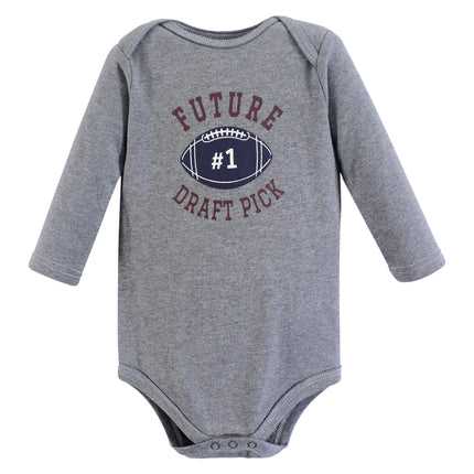 Hudson Baby unisex-baby Cotton Long-sleeve Bodysuits, Blue Football, 6-9 Months