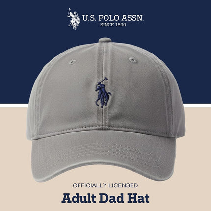 U.S. Polo Assn. Gorra de béisbol de algodón de sarga lavada ajustable para hombre con logotipo de pony y visera curvada, gris claro, talla única