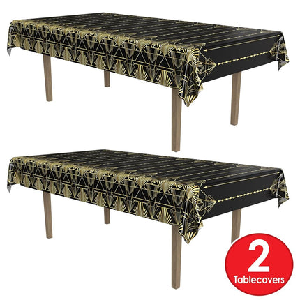 Beistle 2 Piece Disposable Plastic Elegant Roaring 20's Rectangular Table Covers 1920's Gatsby Theme Party Decorations Supplies, 54" x 108", Black/Gold