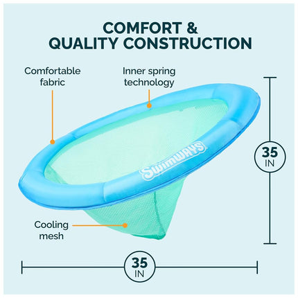 SwimWays Spring Float Premium Papasan Pool Lounger for Swimming Pool, Inflatable Pool Floats Adult with Fast Inflation for Ages 15 & Up, Sky Blue