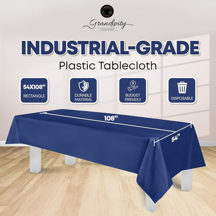 Navy Blue 12 Pack Premium Disposable Plastic Tablecloth 54 Inch. x 108 Inch. Rectangle Table Cover By Grandipity