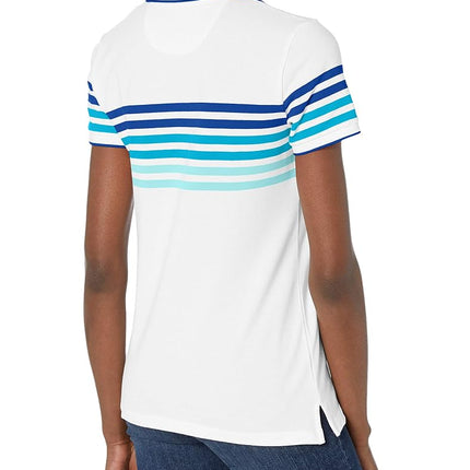 Nautica Women's Classic Fit Striped V-Neck Collar Stretch Cotton Polo Shirt, Bright Cobalt, Large