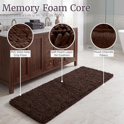 Bedford Home Memory Foam Shag Bath Mat 2-Feet by 5-Feet, Chocolate