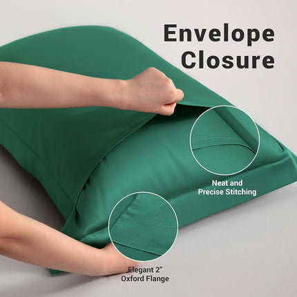 NTBAY Cotton Euro Sham Covers - 500 Thread Count Egyptian Cotton, 2 Pack Super Soft and Breathable 26x26 Square Pillow Cases, Dark Green