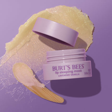 Mascarilla labial de noche de lavanda y vainilla de Burt's Bees, con ácido hialurónico y escualano hidratante para hidratar los labios al instante, tratamiento labial, 12.7 g.