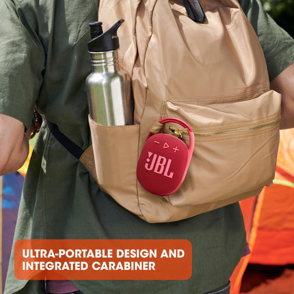 JBL Clip 4 - Mini Enceinte Bluetooth Portable, Son Puissant et Basses Incisives, Mousqueton Intégré, Étanchéité IP67 à l'eau et à la Poussière, 10 Heures d'Autonomie, Enceinte pour la Maison, l'extérieur et les Voyages - (Squad)