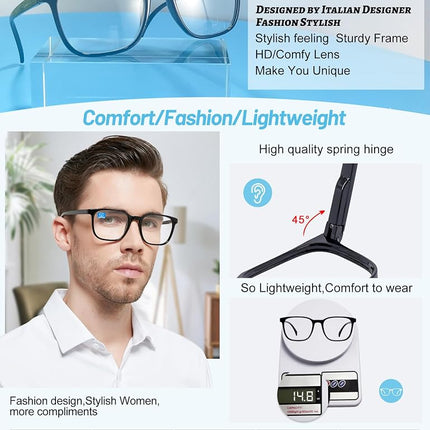 OCCI CHIARI Blue Light Blocking Reading Glasses for Men +1.0 XL Black Readers(+1.0 +1.25 +1.5 +1.75 +2.0 +2.25 +2.5 +2.75 +3.0)