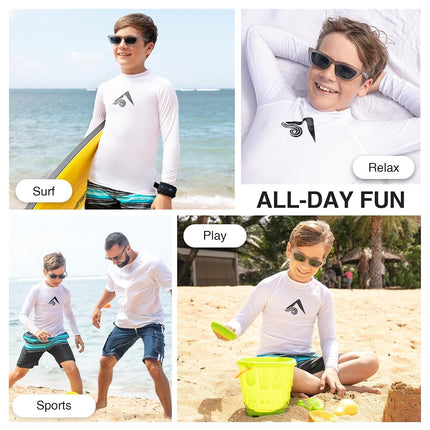 Kanu Surf Boy's Platinum Long Sleeve Rashguard, White, Small (8)
