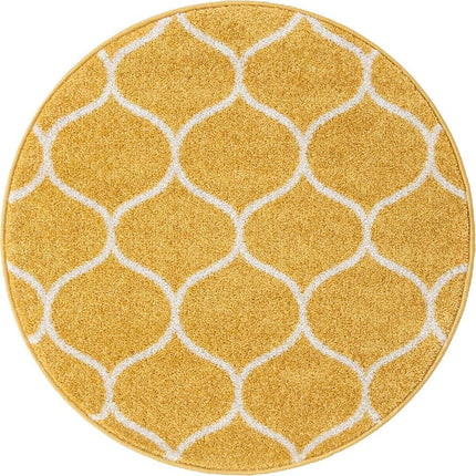Unique Loom Trellis Frieze Collection Area Rug - Rounded (3' Round, Yellow/Ivory)