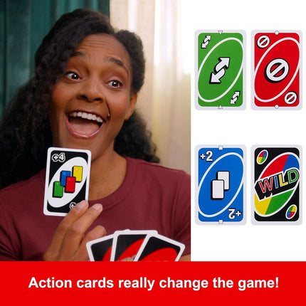 UNO Family Card Game in a Sturdy Storage Tin with 112 Cards, Travel-Friendly, Makes a Great Gift for 7 Year Olds and Up, GDJ85