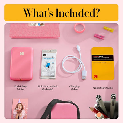 Kodak Step Instant Smartphone Photo Printer, Portable Mini Color Wireless Mobile Printer, Zink 2x3” (5.1x7.5 cm) Sticky-Back Photos, Bluetooth, 75 Sheets Bundle, Pink