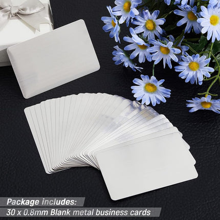 30 Pieces 304 Stainless Steel Metal Business Cards Blank Steel Card Laser Engraving Stainless Cards for House Office Customer DIY Gift Plate Cards, 86 x 54 mm (0.8mm Thickness)