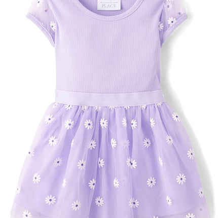 The Children's Place Baby Girls' and Toddler Short Sleeve Dressy Dresses, Loveable Flower Mesh, 6-9 Months