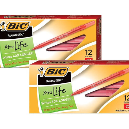 BIC Round Stic Xtra Life Ballpoint Pen, Medium Point (1.0mm), Blue, 12-Count