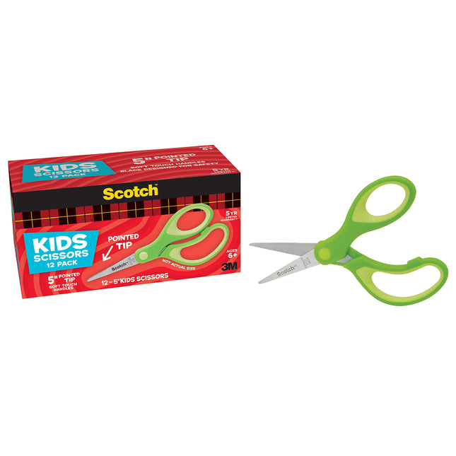 Scotch 5-Inch Soft Touch Pointed Kid Scissors, 12 
