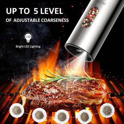 Salt and Pepper Grinder Set Electric,Rechargeable Salt and Pepper Shakers Stainless Steel with USB C Dual Charging Base,Upgraded Large Capacity,Adjustable Coarseness,LED Light,Ideal for Mom