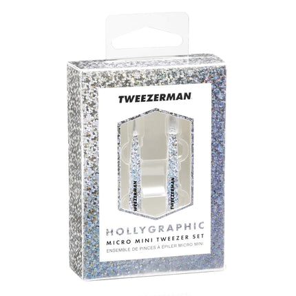 Tweezerman Hollygraphic Micro Mini Slant & Point Tweezer Set - Eyebrow Tweezers for Women and Men