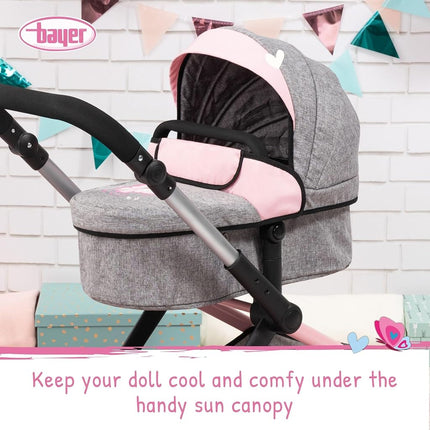 Bayer Baby Dolls Pram XEO, Convertible Doll Pushchair, 46cm Dolls
