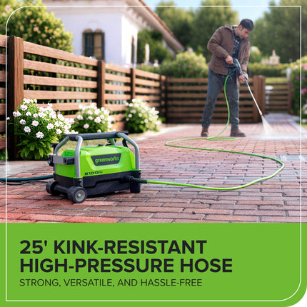 Greenworks 2100 PSI (Certificación SGS) 1.2 GPM Hidrolavadora Eléctrica Compacta de 13A con Mango Telescópico para Coches, Entradas de Garaje, Patios, Muebles de Patio y Alrededor de Piscinas