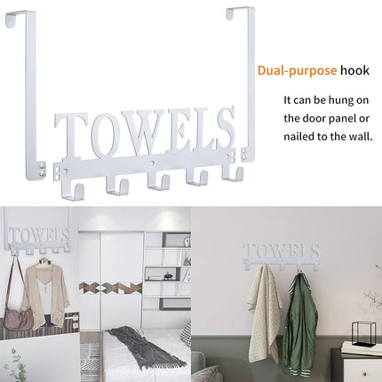 Over The Door Hooks, Towel Hooks for Bathroom, Towel Rack Towel Holder for Bathroom Bedroom Kitchen Pool Beach Towels Bathrobe Wall Mount Hang on The Door Cabinet Cupboard (Silver Grey)