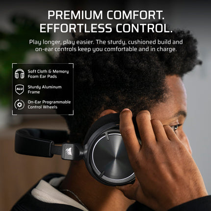 Corsair VIRTUOSO MAX WIRELESS Gaming Headset – Dolby Atmos, Active Noise Cancelling, Sonarworks SoundID, Simultaneous 2.4GHz Wireless & Bluetooth, 50mm Graphene Drivers, PC, Mac, PS5/PS4 – Carbon