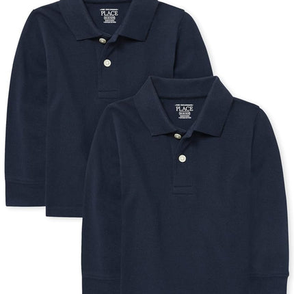 The Children's Place Baby Boys Toddler Long Sleeve Pique Polo, 2 Pack, Nautico 2 Pack, 6-9 Months