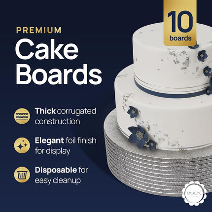 O'CREME Round Cake Drum Board Silver Wraparound 10 Inch 1/4 Thick