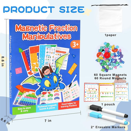 Magnetic Fraction Educational Puzzle, 120 Pcs Magnetic Fraction Puzzle for Kids, Math Manipulatives for Elementary School, Montessori Fraction Manipulatives Learning Toys for Kids