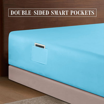 Elegant Comfort 1500 Premium Hotel Quality 18-24 Inches Deep - Extra Deep Pocket Single Fitted Sheet for High Mattress, Luxury and Softest, Smart Pocket - Wrinkle Free, Twin/Twin XL, Aqua Blue