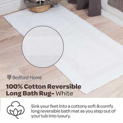 Alfombra de baño larga reversible Bedford Home 100% algodón - Blanco - 24x60