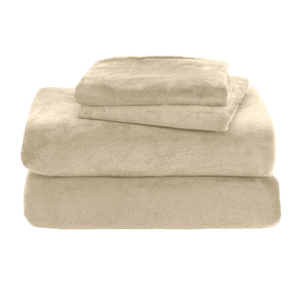 Elegant Comfort Luxuriously Soft 4-Piece Velvet Plush Flannel Sheet Set - Premium Quality - Cozy Warm, Anti-Static, Non Pilling Fuzzy Velvet Flannel Fleece Deep Pocket Sheet Set - Twin XL, Cream