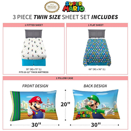 Juego de sábanas de microfibra supersuave para cama infantil Franco, individual, Mario