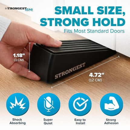 Strongest Door Stopper, Heavy Duty Door Stop Wedge Made of Premium Quality Zinc and Rubber Suits Any Door,Any Floor. Set of 2 Plus Bonus Self Adhesive Wall Protectors (Black, 2 Pack)