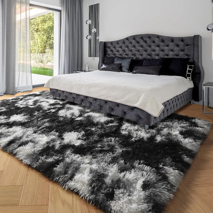 PAGISOFE Black White Grey Bedroom Rug 4x6 Ft, Soft Fluffy Fuzzy Plush Indoor Floor Area Rug for Living Room Kids Room Playroom Dorm Home Office Nursery Men Boys Room Decor Carpet Aesthetic