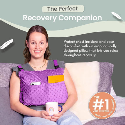 MOYOAMA Post Mastectomy Pillow - Breast Cancer Surgery Recovery, Breast Enlargement - Lightweight Post-Operative Pillow with 4 Integrated Pockets to Support Healing