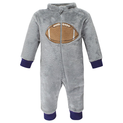 Hudson Baby baby-girls Plush Jumpsuits, Gray Football, 6-9 Months