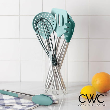 COOK WITH COLOR Silicone Cooking Utensils, Kitchen Utensil Set, Easy to Clean Silicone Kitchen Utensils, Cooking Utensils for Nonstick Cookware, Kitchen Gadgets Set, 10 Pieces, Teal