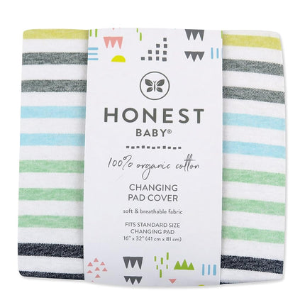 HonestBaby Clothing Housse de Matelas à Langer en Coton Bio pour Bébé, Rayures Arc-en-ciel Tons Bleus, Taille Unique D131E