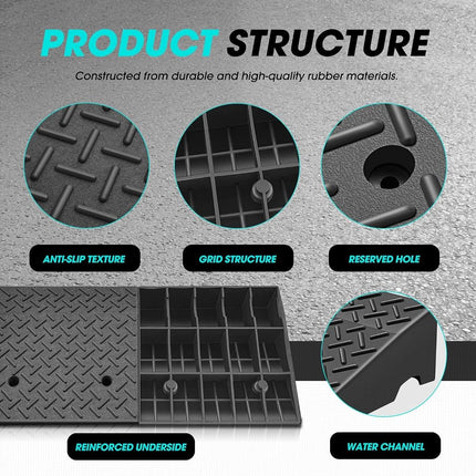 DNA MOTORING 7" Rise Rubber Curb Ramp Heavy Duty Loading Driveway Ramp Threshold Ramp 38.5 in L x 19.6 in W x 7 in H for Loading Dock, Warehouse, Wheelchair, Motorcycles, Cars, TOOLS-00653