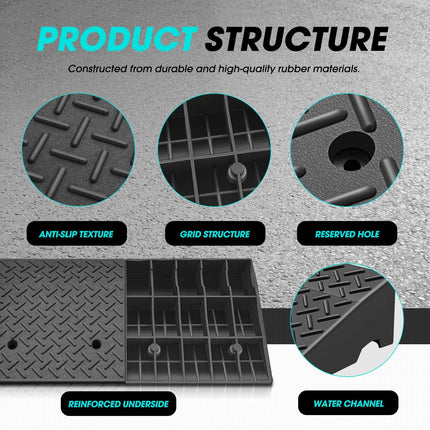 DNA MOTORING 7" Rise Rubber Curb Ramp Heavy Duty Loading Driveway Ramp Threshold Ramp 38.5 in L x 19.6 in W x 7 in H for Loading Dock, Warehouse, Wheelchair, Motorcycles, Cars, TOOLS-00653