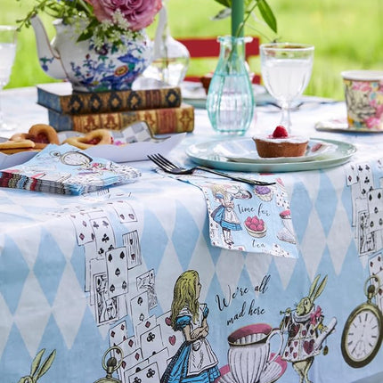 Talking Tables Blue Alice in Wonderland Paper Table Cover | Disposable Tablecloth, Home Recyclable | Supplies for Mad Hatter Tea Party, Birthday, Mother's Day, Baby Shower, BLUE,180 x 120 cm