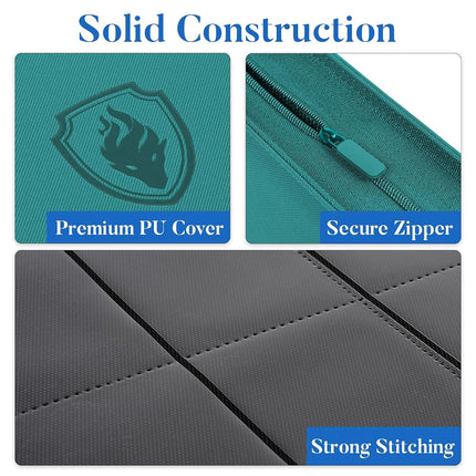 Fabmaker 9 Pocket Trading Card Binder -Zipper PU Cover Card Album, Sturdy 360 Loading Holder for MTG, TCG & Sports Cards - Turquoise