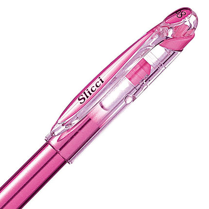 Pentel Arts Slicci Metallic 0.8 mm Needle Tip Gel Pen, Metallic Pink Ink, Box of 12 (BG208-MP)