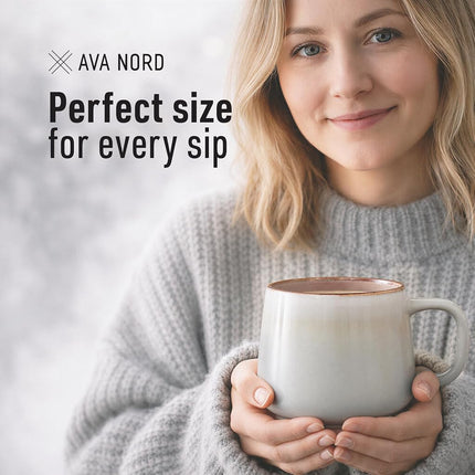Ava Nord Groß Steinzeug Keramik Kaffeetasse | 2er Set | 600ml | Salbeigrau