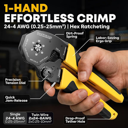 DxCRIMP Bootlace Ferrule Crimping Tools Kit 0.25-25mm² & 22 Sizes Ferrules