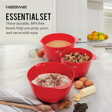 Farberware Classic Plastic Mixing Bowls, Red Set of 3