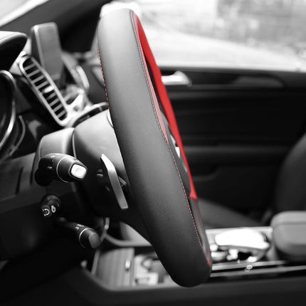 FH Group FH2009 Geometric Chic Genuine Leather Steering Wheel Cover (Red) � Universal Fit for Cars Trucks & SUVs