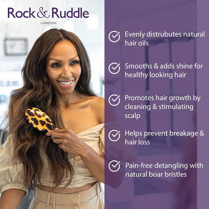 Rock & Ruddle Natural Mixed Boar Bristle Hair Brush for Women and Kids (Small/Travel Size, 17.5cm) - Perfect for Wet or Dry Hair, Detangling Smoothing Blowdrying - Made in UK - Cute Cats