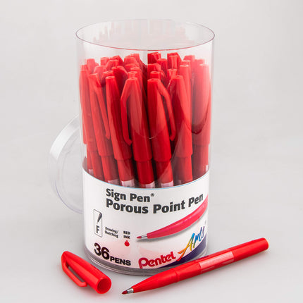 Pentel Arts Sign Pen, Fiber-tipped, Red Ink 36-pk 